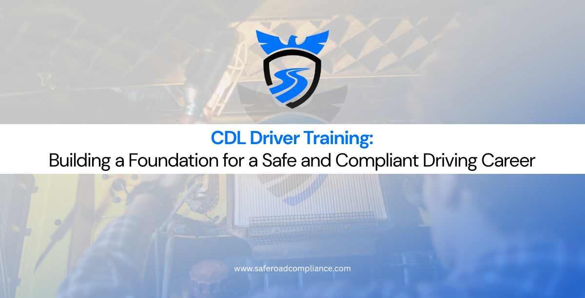 Truck driver trainee learning CDL driving techniques for FMCSA compliance